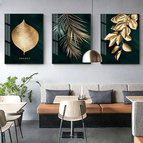 Abstract Golden Leaf Wall Art for Home Decor