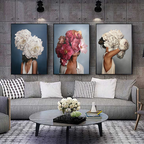 Flowers Feathers Living Room Abstract Canvas Wall Art Decorative Painting